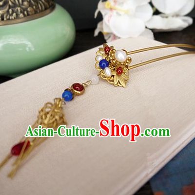 Chinese Ancient Hair Accessories Classical Agate Hair Clip Traditional Bride Hanfu Hairpins for Women