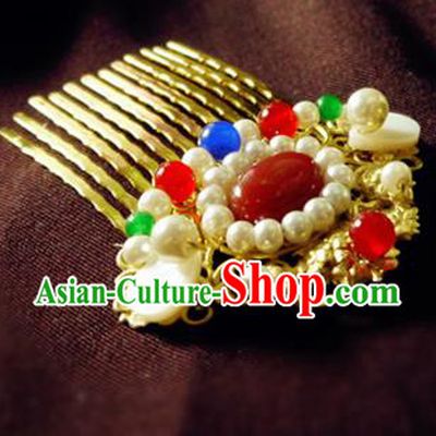 Chinese Ancient Hair Accessories Classical Pearls Agate Hair Comb Traditional Hanfu Hairpins for Women