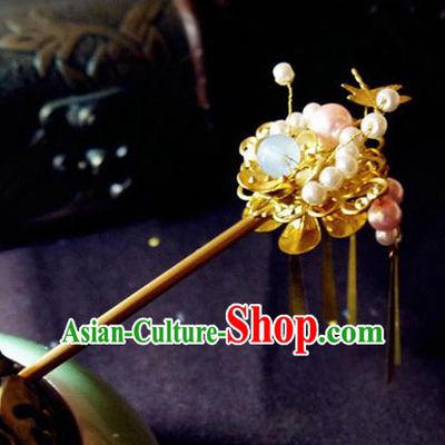 Chinese Ancient Hair Accessories Palace Pearls Peony Hair Clip Traditional Hanfu Classical Hairpins for Women
