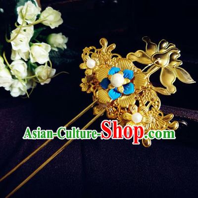 Chinese Ancient Princess Hair Accessories Palace Golden Hair Clip Traditional Hanfu Classical Hairpins for Women