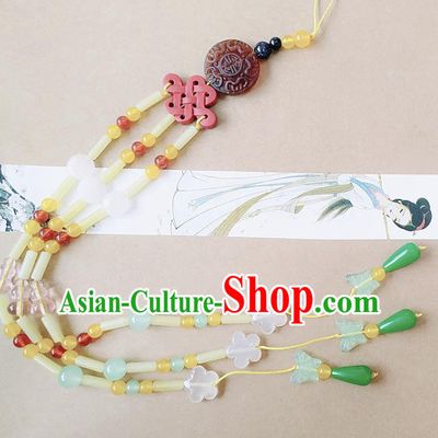 Chinese Ancient Bride Hanfu Jewelry Accessories Tassel Pendant Traditional Palace Jade Brooch for Women