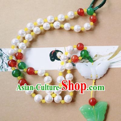 Chinese Ancient Bride Hanfu Jewelry Accessories Tassel Pendant Traditional Palace Jade Butterfly Brooch for Women