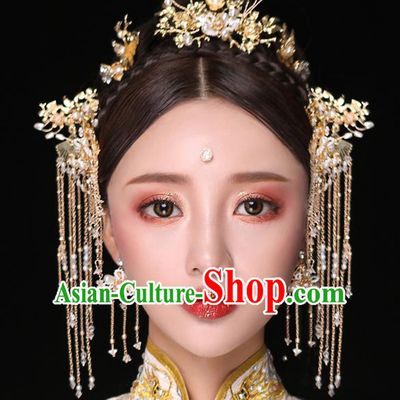 Chinese Ancient Bride Hair Accessories Traditional Wedding Tassel Hair Clip Hanfu Hairpins for Women