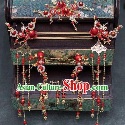 Chinese Ancient Bride Hair Accessories Traditional Wedding Hanfu Hairpins Complete Set for Women