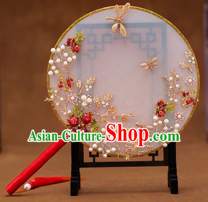 Chinese Ancient Bride Round Fans Traditional Wedding Classical Palace Fans for Women Chinese Ancient Bride Round Fans Traditional Wedding Classical Palace Fans for Women