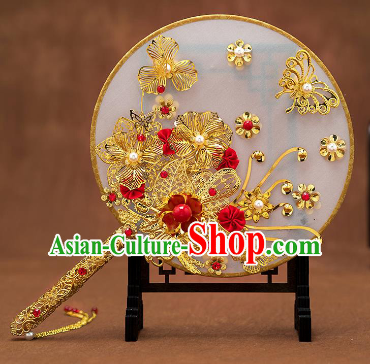 Chinese Traditional Wedding Round Fans Classical Ancient Bride Palace Fans for Women Chinese Traditional Wedding Round Fans Classical Ancient Bride Palace Fans for Women