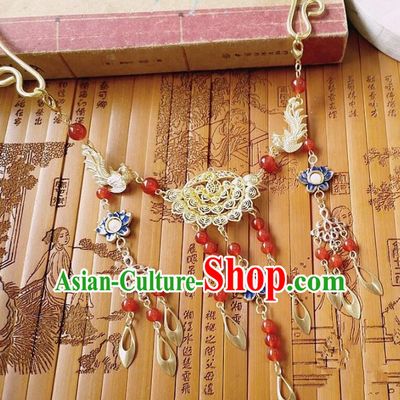 Chinese Ancient Bride Hanfu Accessories Traditional Palace Blueing Necklace for Women