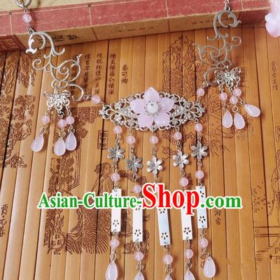 Chinese Ancient Bride Hanfu Accessories Traditional Palace Pink Flower Necklace for Women