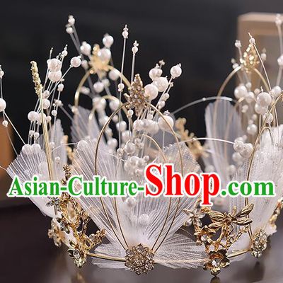 Top Grade Wedding Hair Accessories Traditional Baroque Bride White Silk Royal Crown for Women