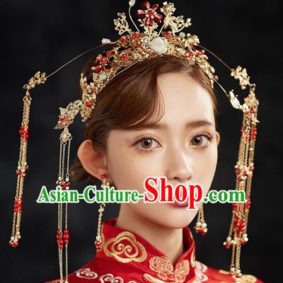 Chinese Ancient Hair Accessories Wedding Tassel Hairpins Traditional Phoenix Coronet for Women