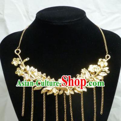 Chinese Ancient Bride Hanfu Accessories Traditional Palace Golden Leaf Necklace for Women