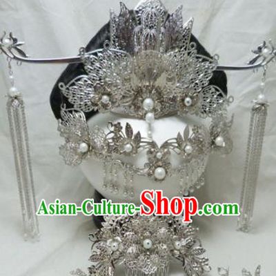 Chinese Ancient Palace Queen Hairpins Hair Accessories Traditional Argent Phoenix Coronet for Women