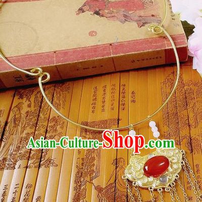 Chinese Ancient Princess Jewelry Accessories Traditional Hanfu Longevity Lock Necklace for Women