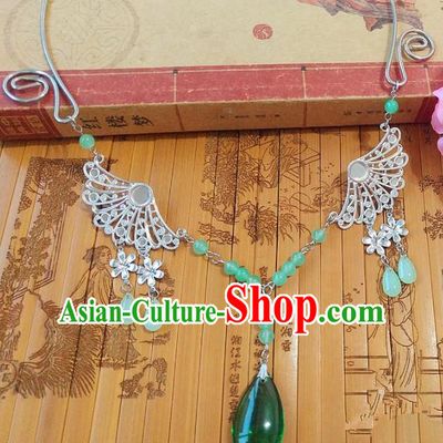 Chinese Ancient Bride Hanfu Accessories Traditional Palace Green Crystal Necklace for Women