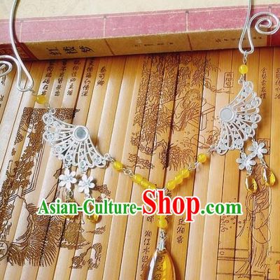 Chinese Ancient Bride Hanfu Accessories Traditional Palace Yellow Crystal Necklace for Women