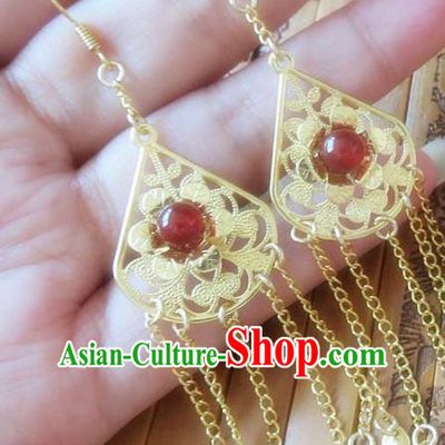 Chinese Ancient Princess Jewelry Accessories Traditional Hanfu Golden Tassel Earrings for Women