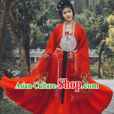Traditional Chinese Tang Dynasty Court Princess Replica Costumes Ancient Drama Peri Red Hanfu Dress for Women