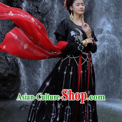 Traditional Chinese Tang Dynasty Palace Lady Replica Costumes Ancient Drama Peri Black Hanfu Dress for Women