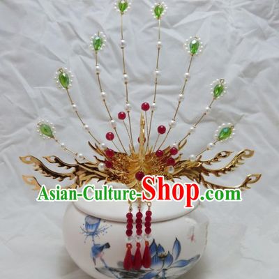 Chinese Ancient Palace Queen Tassel Phoenix Coronet Hairpins Hair Accessories Traditional Hair Comb for Women