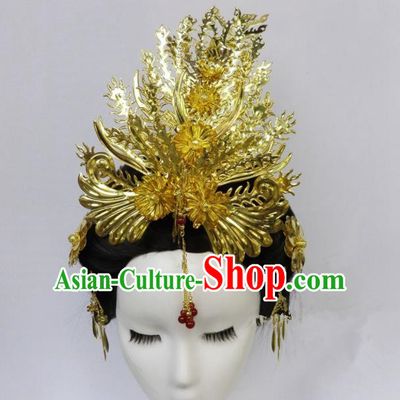 Chinese Ancient Queen Golden Phoenix Coronet Palace Hairpins Hair Accessories Traditional Hair Comb for Women