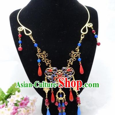 Chinese Ancient Bride Hanfu Accessories Traditional Palace Blueing Necklace for Women