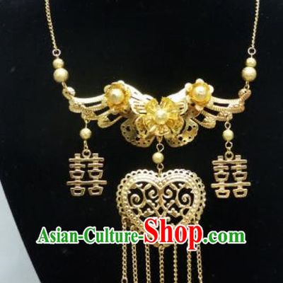 Chinese Ancient Bride Hanfu Accessories Traditional Palace Golden Butterfly Necklace for Women