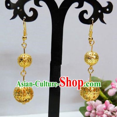 Chinese Ancient Princess Jewelry Accessories Traditional Hanfu Golden Earrings for Women