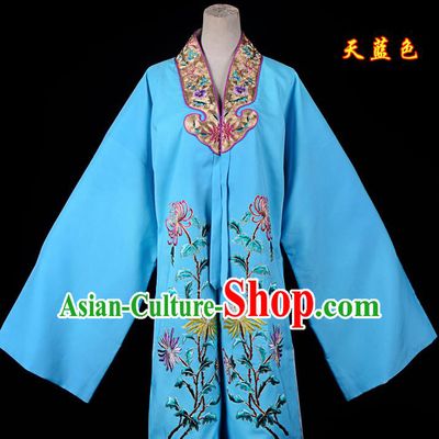 Professional Chinese Traditional Beijing Opera Princess Costume Embroidered Chrysanthemum Blue Dress for Adults