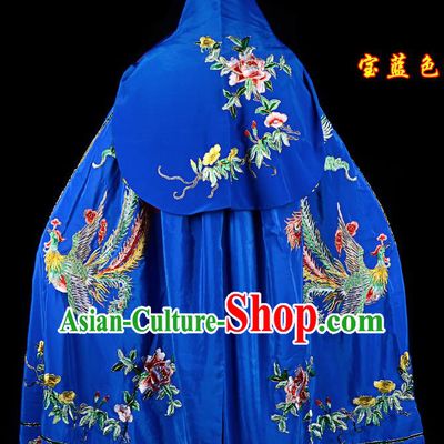 Professional Chinese Traditional Beijing Opera Swordswomen Costume Embroidered Royalblue Cloak for Adults