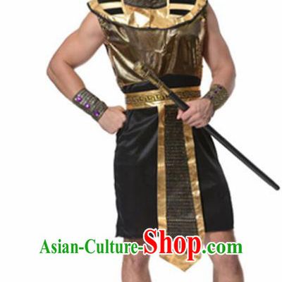 Traditional Egypt Pharaoh Costume Ancient Egypt King Garment Black Clothing for Men
