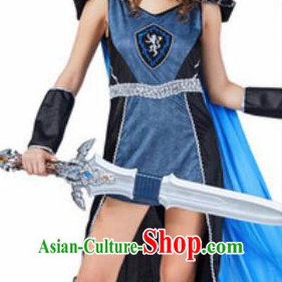 Traditional Rome Costume Ancient Roman Female Warrior Navy Dress for Women