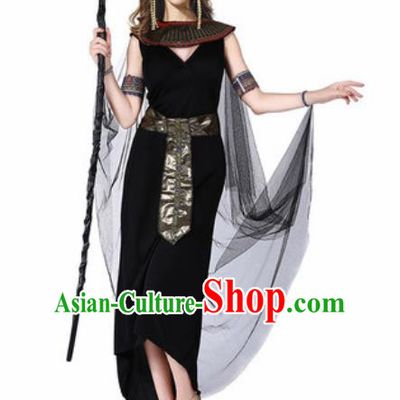 Traditional Egypt Priestess Costume Ancient Witch Black Dress for Women