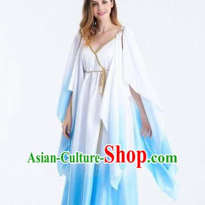Traditional Greek Goddess Costume Ancient Greek Queen Blue Dress for Women