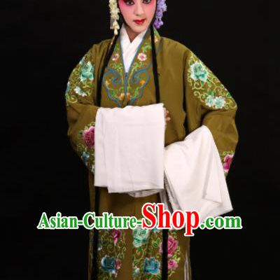 Professional Chinese Traditional Beijing Opera Costume Old Women Embroidered Green Dress for Adults