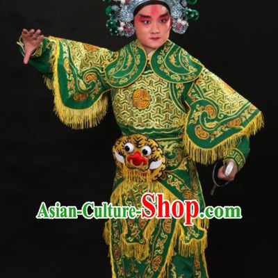 Professional Chinese Beijing Opera Takefu Costume Traditional Peking Opera Warrior Green Clothing for Adults