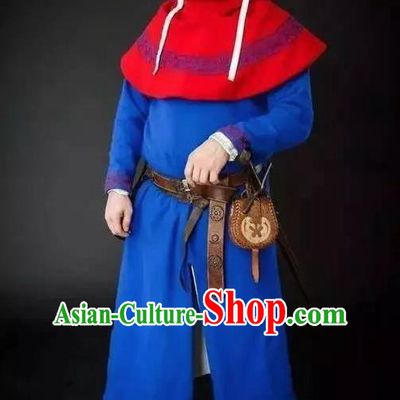 Traditional Roman Male Costume Ancient Rome Warrior Blue Toga Clothing for Men