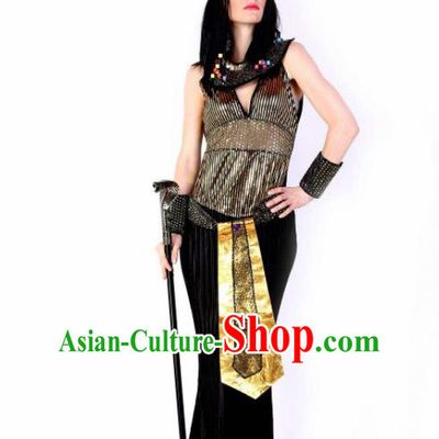Traditional Egypt Stage Performance Costume Ancient Egypt Queen Black Dress for Women