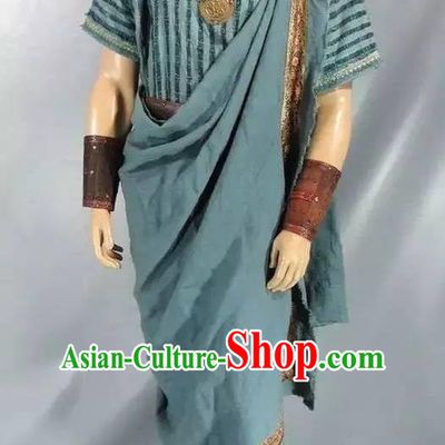 Traditional Greek Male Costume Ancient Greek Warrior Clothing Huntsman Blue Chitons for Men
