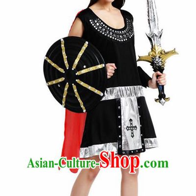 Traditional Roman Costume Ancient Rome Female Warrior Black Dress for Women