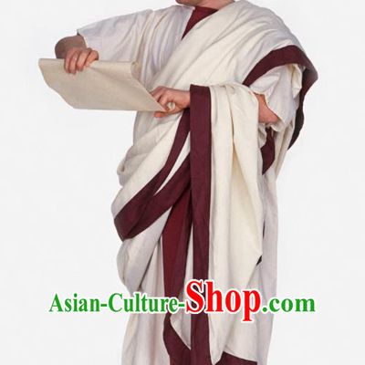 Traditional Roman Senator Costume Ancient Rome Conscript Fathers Clothing White Toga for Men
