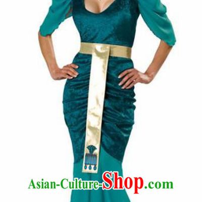 Traditional Egypt Priestess Costume Ancient Egypt Queen Green Dress for Women