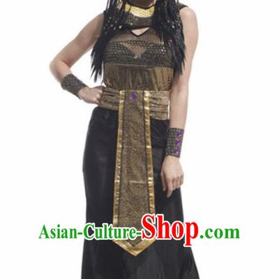 Traditional Egypt Priestess Costume Ancient Egypt Queen Black Dress and Headdress for Women