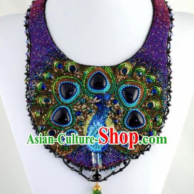 Traditional Egyptian Jewelry Accessories Ancient Egypt Purple Beads Peacock Necklace for Women