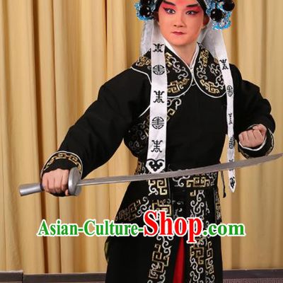 Professional Chinese Beijing Opera Takefu Costume Ancient Imperial Bodyguard Black Clothing for Adults