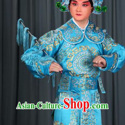 Professional Chinese Beijing Opera Takefu Costume Ancient Swordsman Blue Clothing for Adults