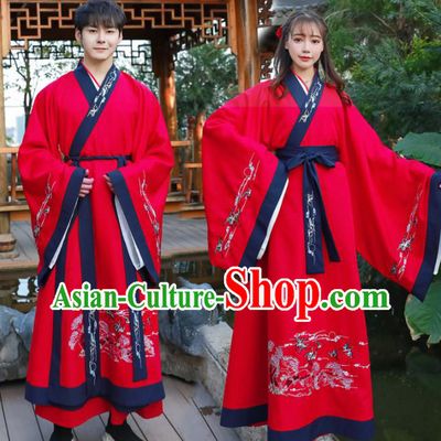 Chinese Ancient Swordsman Red Hanfu Dress Traditional Han Dynasty Knight Replica Costume for Women for Men