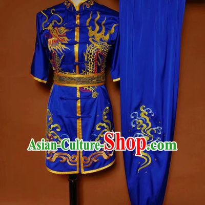 Top Kung Fu Competition Costume Group Martial Arts Gongfu Training Blue Uniform for Men