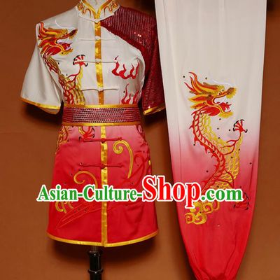 Top Group Kung Fu Costume Martial Arts Gongfu Training Uniform Embroidered Dragon Tai Ji Red Clothing for Women