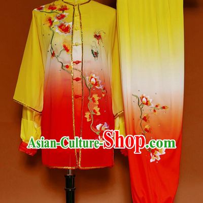 Top Group Kung Fu Costume Tai Ji Training Embroidered Orange Uniform Clothing for Women