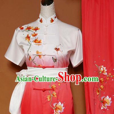 Top Group Kung Fu Costume Tai Ji Training Embroidered Magnolia Pink Uniform Clothing for Women